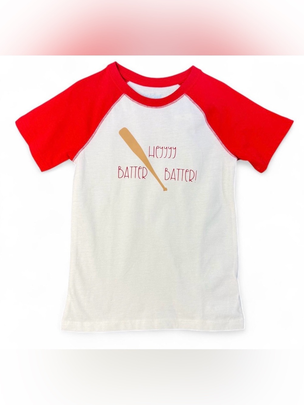 Cat & Jack Toddler Red White Baseball Shirt 5T Custom Heyyy Batter Batter HTV
